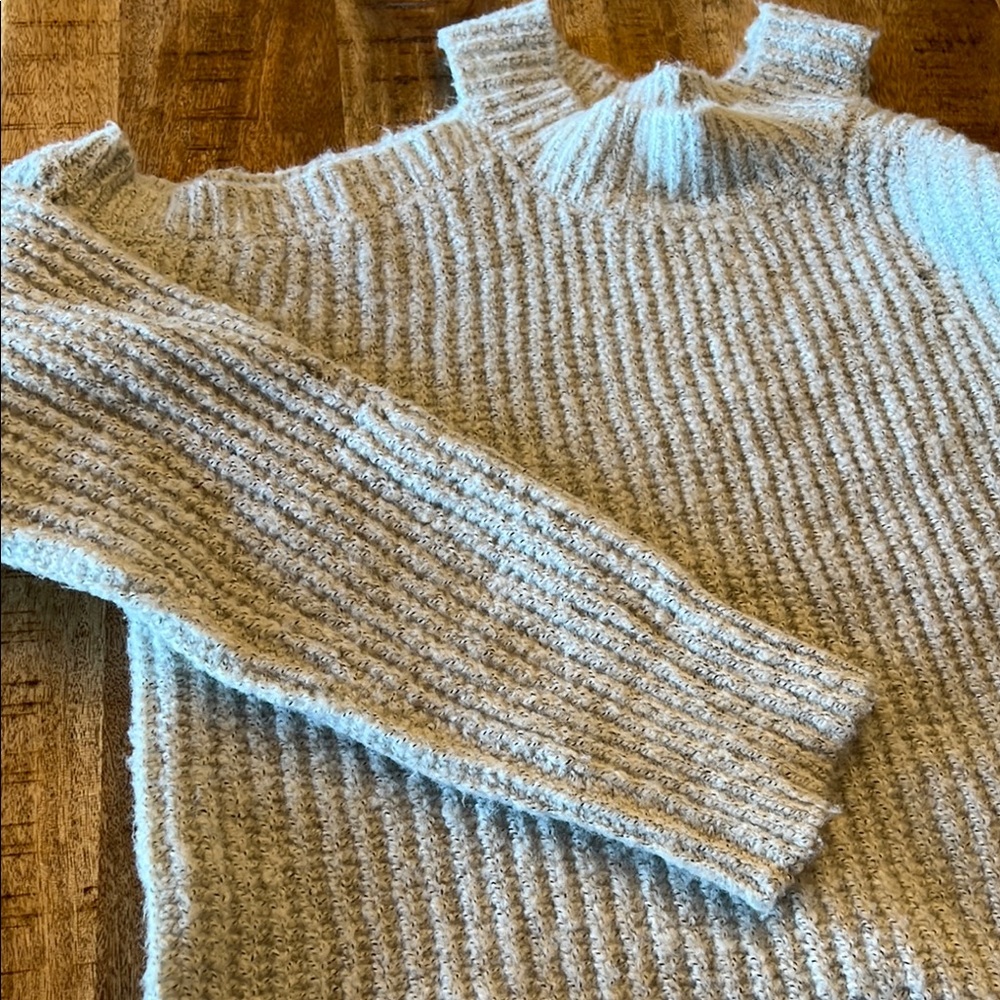Kori Distressed Soft Grey Peekaboo Shoulder Sweater - Picture 4 of 7